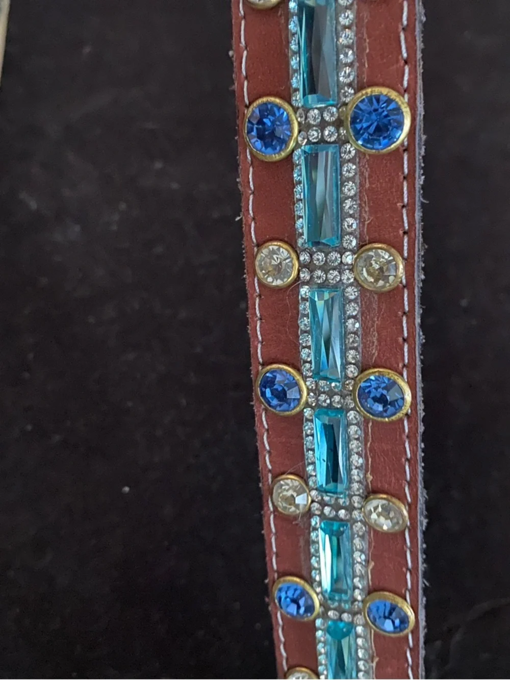 HANDCRAFTED  Belt Turquoise and Blue sequins  silver tone buckle size 26